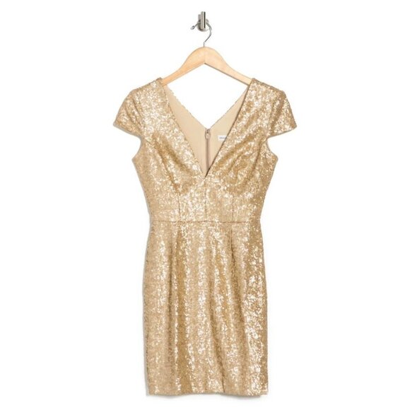 NWT DRESS THE POPULATION MAE Gold Sequin Mini Dress Small - Picture 3 of 4